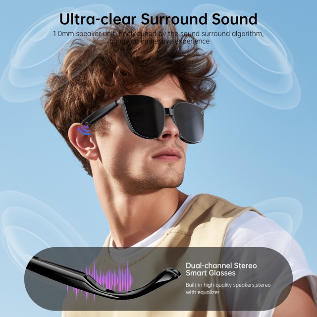 Smart Glasses HY-1008 Bone Conduction for Calls Music AI Translation Touch Control DC Magnetic Charging TR90 Frame