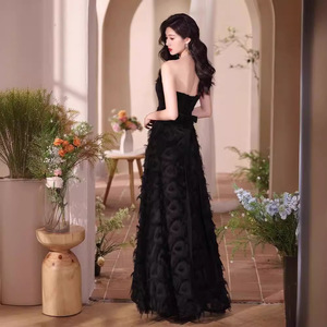 <b>Black</b> Strapless Evening Dress Sweetheart Neckline A-Line Empire Waist <b>Feathers</b> Elegant Formal Wear For Women - Product Image 4
