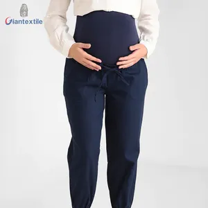 Gaun Ibu Hamil Desain Baru 100% Katun Celana Panjang Navy Solid Aman untuk Celana Bayi untuk Wanita