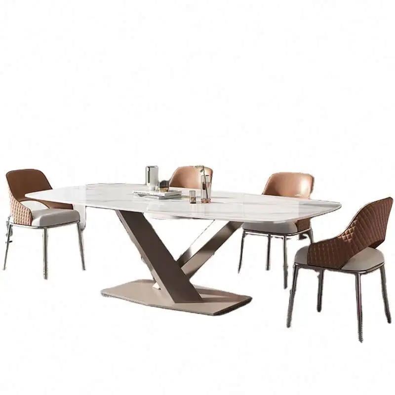 Morden Set meja makan 6 kursi, desain mewah marmer, Meja makan, kursi dan meja makan