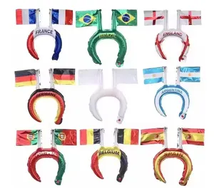 Wholesale Fans Cheering Eco-friendly Inflatable Aluminum Foil Balloons Mini Country Flag Hair Headband For Promotion