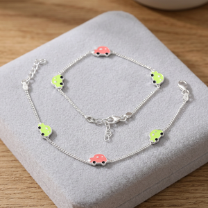 Handmade Cute Car Design Colorful Charms 92.5 Sterling <b>Silver</b> Luxury <b>Bracelets</b> for Kids (Set of 2) 7.50 cm NSJ-872 - Product Image 3
