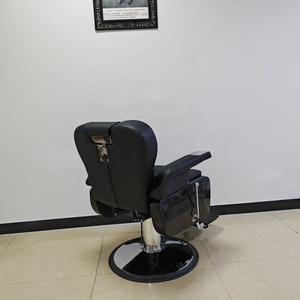 Chaise de barbier hydraulique noire en similicuir avec dossier et accoudoirs réglables, base ronde, mobilier de salon - Product Image 2