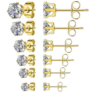 Stud <b>Earrings</b> Black Zircon Claw Setting Stainless Steel Ball Shape Gift Jewelry 0.8x11x3 To 8mm - Product Image 2