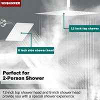 Ensemble de robinetterie de douche chromé, système de douche numérique à 5 commandes, deux douches carrées (12" et 8"), bec de baignoire cascade et douchette à main