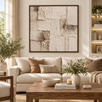 Peinture murale abstraite texturée 3D beige et blanche, patchwork architectural pour la décoration d'hôtels, villas et bureaux