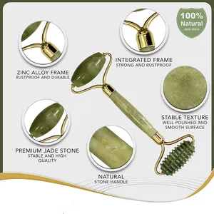 High Quality Jade Stone Roller Green Jade Facial Roller Guasha Set Skin Care Massage