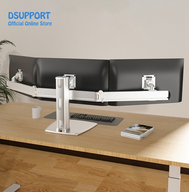 24-32 Inch Aluminum Alloy Desktop Stand Full Motion Triple Monitor Holder Height Adjusting Feature Max Loading 15 Kgs Stock