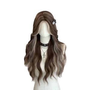 วิกผมลูกไม้เต็มศีรษะสำหรับผู้หญิง MeiGao ขนาด 13x4 ผมยาวหยิกพร้อมหน้าม้าปัดข้าง สีเทาไฮไลท์ทอง  ไรผมดูเป็นธรรมชาติ ใยผม Kanekalon - Product Image 1