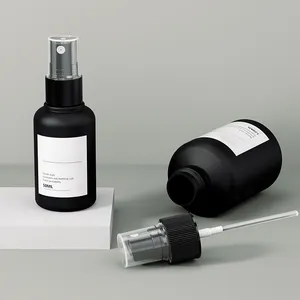 Flacone Spray per nebulizzazione da 50ml 120ml in PET rotondo smerigliato nero all'ingrosso della fabbrica per la casa