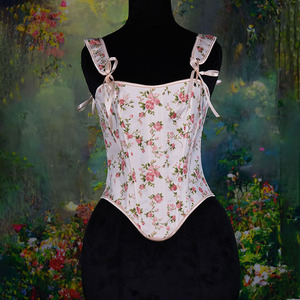 Corset Vintage Floral pour Femme, Bustier Amincissant à la Taille avec Dentelle et Baleines, Effet Ventre Plat, Taille Petite, Hauts Sculptants Ajustés, Costume - Product Image 1