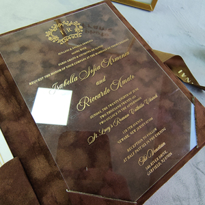 Juego de Invitaciones de Boda de Terciopelo Personalizadas Premium, Juego de Invitaciones con Tarjeta de Acrílico Espejo para Fiestas de Lujo y Eventos de Cumpleaños - Product Image 1