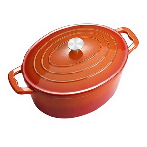 Couvercle de <span class=keywords><strong>cocotte</strong></span> ovale émaillée 8 QT avec deux poignées, revêtement antiadhésif émaillé (Orange) pour la cuisson du pain et la friture - Product Image 1