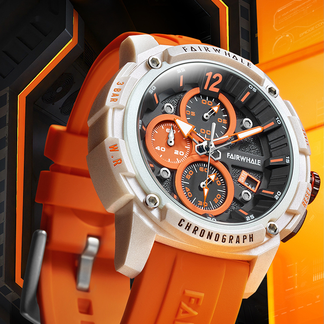 Mark Fairwhale Mens Luxury  Sport Chronograph Fashion Watch Shock Resin Case Strap Quartz Watches FW-4360