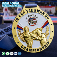 Médaille de Taekwondo personnalisée en alliage de zinc, émail 3D en relief, récompense de championnat d'arts martiaux, logo, texte, tournoi sportif, cordon imprimé