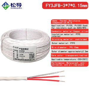 كابل تمديد مقاوم للبلاتين مع غمد خارجي PTFE وثلاثة نوى PTFE بيضاء دقيقة (سلك تعويض <span class=keywords><strong>PT100</strong></span>) - Product Image 4