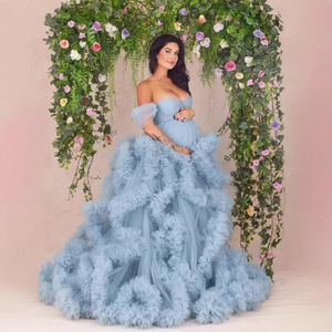 Vestido Burlesque <span class=keywords><strong>Boa</strong></span> Boudoir <span class=keywords><strong>de</strong></span> Tul Arrugado, Lujoso Vestido <span class=keywords><strong>de</strong></span> Novia para Fotografía - Product Image 1