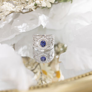 Bague pour homme tendance, plaquée argent, style punk, avec incrustation de saphir brut de synthèse, design religieux et anniversaire - Product Image 4