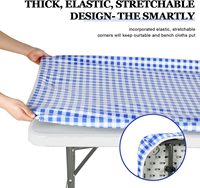 Nappe rectangulaire pliante de 30 x 72 pouces, bleu à carreaux, en PEVA plastique élastique, pour pique-nique en plein air, fête