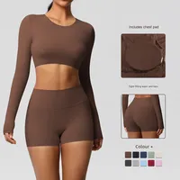 Ensemble de Sport et Yoga Huit Pièces Brossé Double Face pour Femme, Respirant, Couleur Unie, Coupe Ajustée