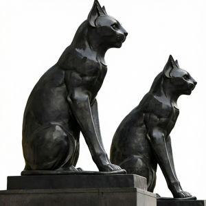 Statue de chat réaliste en bronze coulé, paire assise, sculpture animale pour la décoration de jardin et de cour - Product Image 1