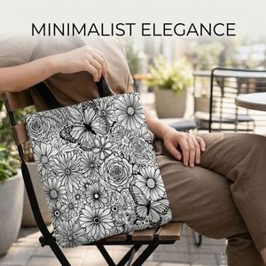 Sac fourre-tout en toile réutilisable multifonctionnel avec motif de papillons et de fleurs 2D, adapté aux supermarchés, aux écoles et aux voyages - Product Image 4