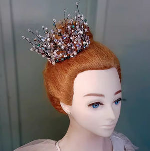 Tiara <span class=keywords><strong>de</strong></span> Corona Redonda <span class=keywords><strong>de</strong></span> Cristal y Pedrería Original Hecha a Mano, Tocado Floral Nupcial, Accesorio para el Cabello para Bodas y Espectáculos - Product Image 3