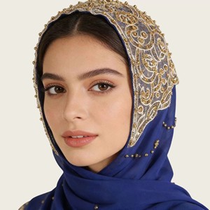 Ethnic Style <b>Covered</b> <b>Head</b> Chiffon Hijab Scarf Chiffon Beaded Fashionable Popular Gauzemuslim Women Hijab Scarf - Product Image 4