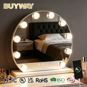 BUYWAY <span class=keywords><strong>Espejo</strong></span> de Vanidad Iluminado con 10 Bombillas <span class=keywords><strong>LED</strong></span>, Control Táctil con Sensor, 3 Tonos de Luz Regulable, Lupa, Marco Metálico - Product Image 1