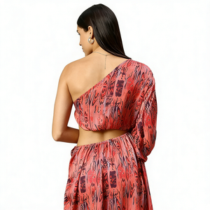 Robe longue de plage asymétrique à une épaule en tissu cupro-rayonne luxueux et durable, avec manches ballon, pour <span class=keywords><strong>femme</strong></span> - Product Image 4