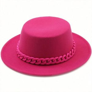 In Stock <b>Cheap</b> Price 100% Wool Felt Women Fedora Felt Hat Wide Brim Fedora Hats With <b>Chain</b> - Product Image 1