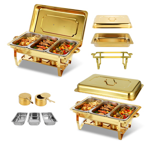 Plat de service en acier inoxydable 12L avec trois compartiments, chauffe-plat de buffet hôtelier pour maintien au chaud des aliments - Product Image 1
