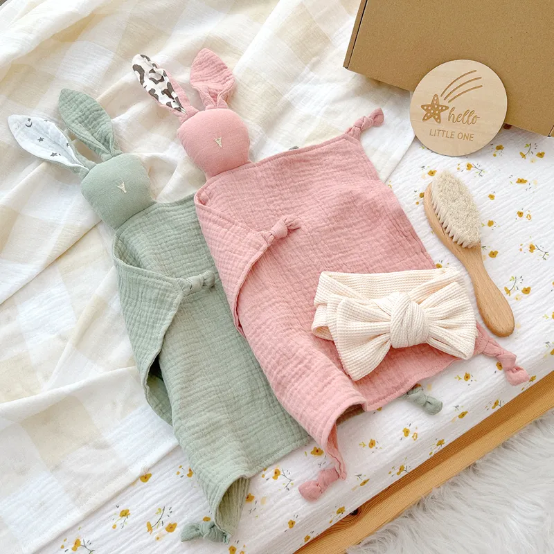 Персонализированная коробка, муслиновая хлопковая удобная деревянная щетка, вафельное одеяло, Деревянная открытка, повязка на голову для новорожденных детей, подарочный набор для душа