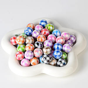 Collier de perles rondes à motif à carreaux en tissu coloré enduit UV de 16 mm, fait main, accessoire pour téléphone portable - Product Image 6