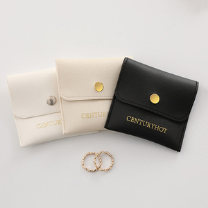 Sacs à bijoux en cuir PU avec logo personnalisé, sacs cadeaux pour bijoux avec bouton, pochettes pour bijoux, sacs pour bagues, boucles d'oreilles, colliers - Product Image 4