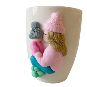 Popüler tasarım anneler günü hediye kupa polimer kil 3d kupa