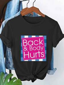 T-shirt Personalizzata - Stampa 'BACK & <span class=keywords><strong>BODY</strong></span> HURTS' su Maglietta Sportiva da Donna, Design con Stampa Cartoon e Vestibilità Comoda - Product Image 2