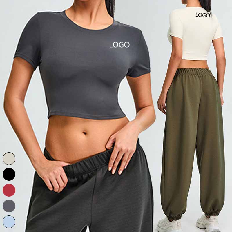 XW-TM0202 New Fashion Running Round Neckline Short Sleeve Sports Crop Top Breathable Fitness Workout Yoga Top