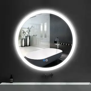 बाथरूम के लिए बैकलाइट स्मार्ट टच स्विच टच स्क्रीन राउंड स्मार्ट मिरर के साथ 3 बैक लाइट के साथ वॉल बैकलिट एलईडी सर्कल मिरर