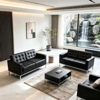 Canapé Chesterfield carré moderne deux places, structure en fer, revêtement en cuir PU, coussins en mousse haute densité, mobilier de salon pour la maison