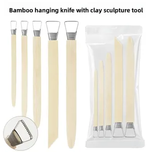 Lot de 5 grattoirs à dents en bambou pour sculpture, outil de sculpture de boue fine, couteau de finition, outil de sculpture en bambou, couteau à argile - Product Image 2