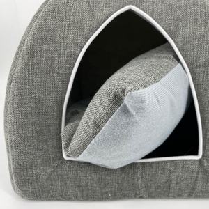 Cave Hunde bett und Katzen haus Klassisches Leinen mit atmungsaktivem Dach und Matte Kleine Hunde betten und Katzen kuppel haus - Product Image 5