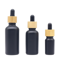 Botol Krim Wajah Silinder Kaca Matte Hitam 5ml dengan Cetak Sablon dan Tutup Bambu