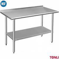 Table de travail commerciale en acier inoxydable NSF, bord arrondi, table de préparation mobile avec roulettes, établi robuste à deux niveaux pour boulangerie