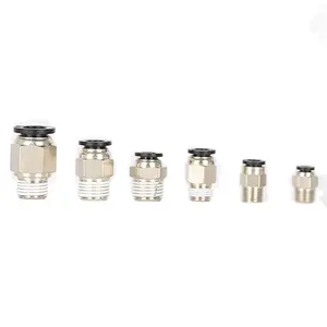 4 6 8 10 12 14 16mm PC Thread Through One Touch Type Air Tube Nickel Plated Brass Pneumatic Fitting
