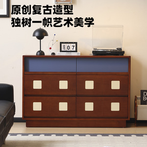 ตู้ลิ้นชักไม้เนื้อแข็งสไตล์วินเทจ บาวเฮาส์ สีสันตัดกันแบบเรโทร ตู้ข้างเตียงสำหรับห้องนั่งเล่นและห้องนอน - Product Image 3