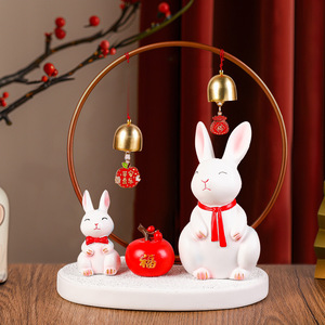 Ensemble de décorations lapins en résine style chinois pour le salon, cadeau du Nouvel An chinois - Product Image 3