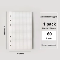 Carnet A6 à feuilles mobiles pour l'école, papier vierge quadrillé/à points, 60 feuilles, noyau intérieur, recharge double adhésive, vente en gros