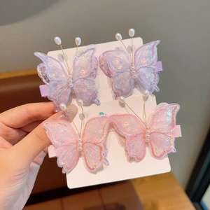 Juego de <span class=keywords><strong>2</strong></span> horquillas de mariposa bordadas para niños a la moda, pinzas para el pelo de princesa, pinzas para el pelo para niñas - Product Image 4