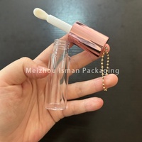 ISMAN Luxe 6ml Tube de brillant à lèvres rond doré rose avec applicateur grand pinceau, conteneur vide porte-clés, Prix usine, Meilleure vente en gros professionnelle
